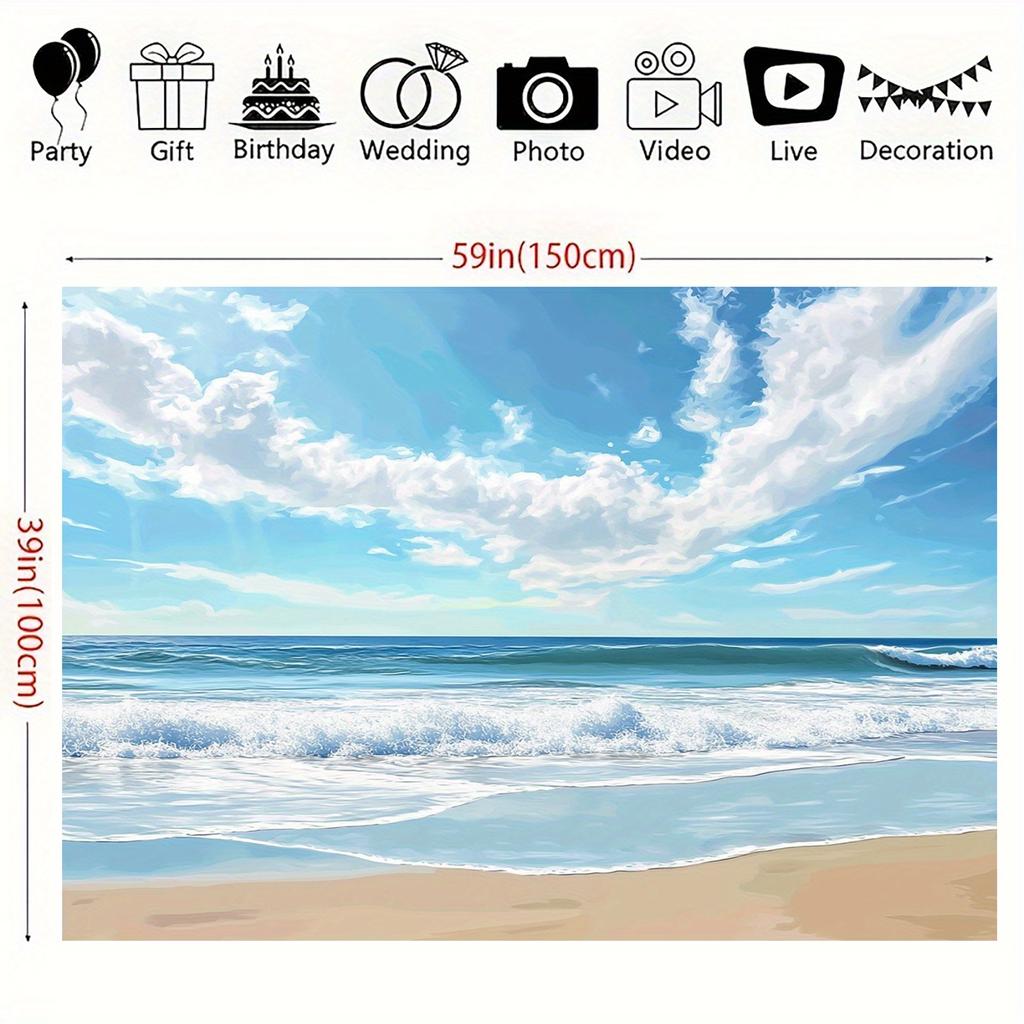 Beach Scene Sea Background, Polyester Material, Summer Theme, No Electricity, Suitable for Weddings, Parties
