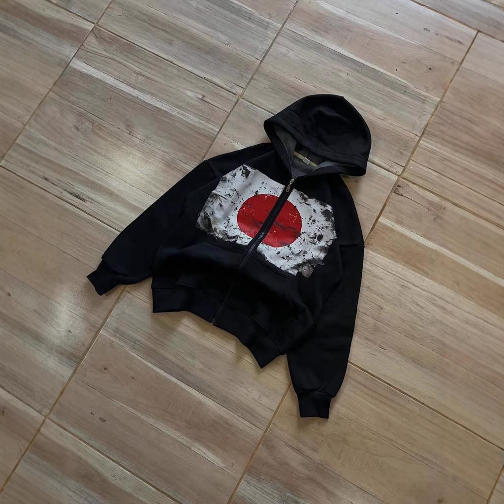 European and American cross-border y2k street punk zipper sweater personalized American retro goth dark subculture hoodie