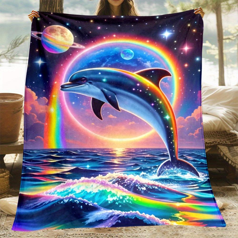 Cozy Dolphin Print Flannel Throw Blanket - Soft, Lightweight & Warm for Couch, Bed, Travel & Camping - Durable Polyester, All-Se