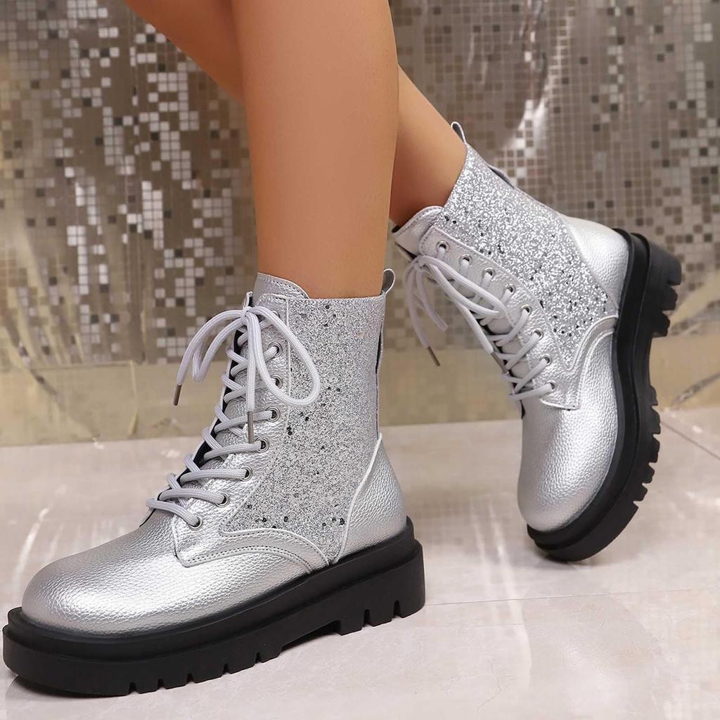 Ladies' Fashionable Color Low Heel Leather Face Round Toe Mid Top Boots