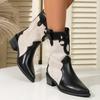 Fashion British Style Pointed Toe Ankle Boots Women 2025 Fashion Thick Heels Western Boots Woman Patchwork Slip On Cowboy Booties Mujer