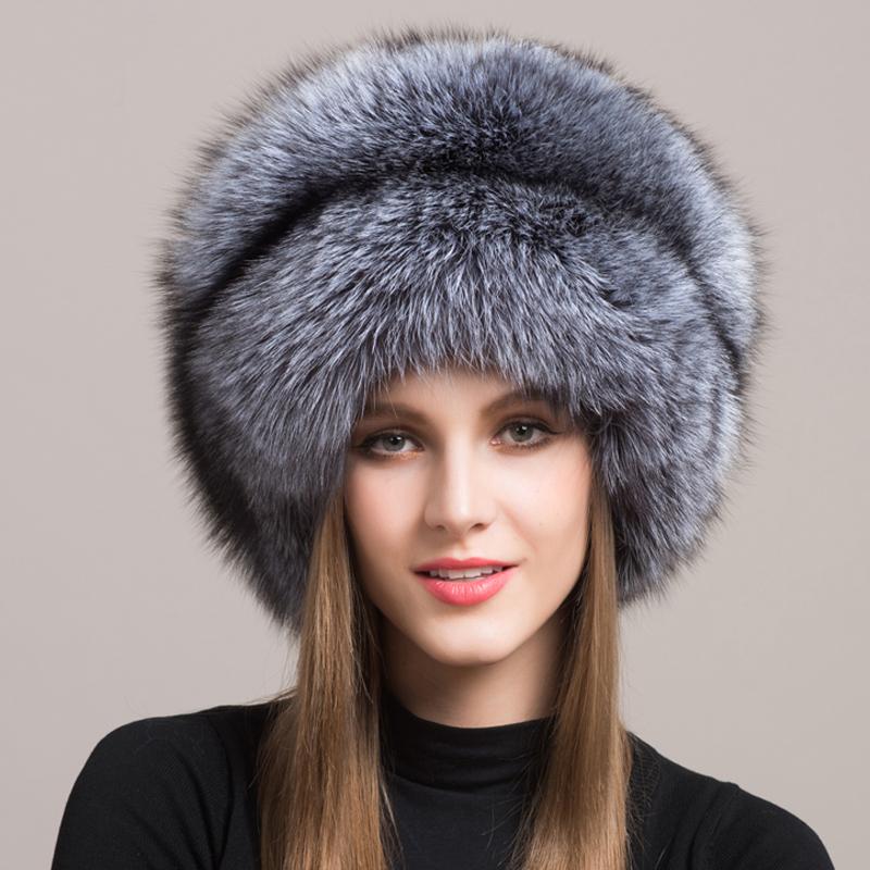 New women winter outdoor cold-proof thickening real fox fur bomber hat Fashion luxury fur caps Female natural fox fur hats