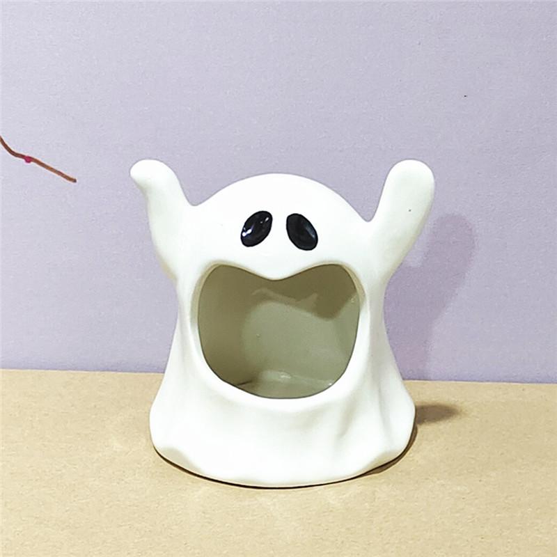 Creative Cute Ceramic Flower Pot Vase Halloween Ghost Candle Holder Handicraft Ornaments Home Decoration Plant Accessories