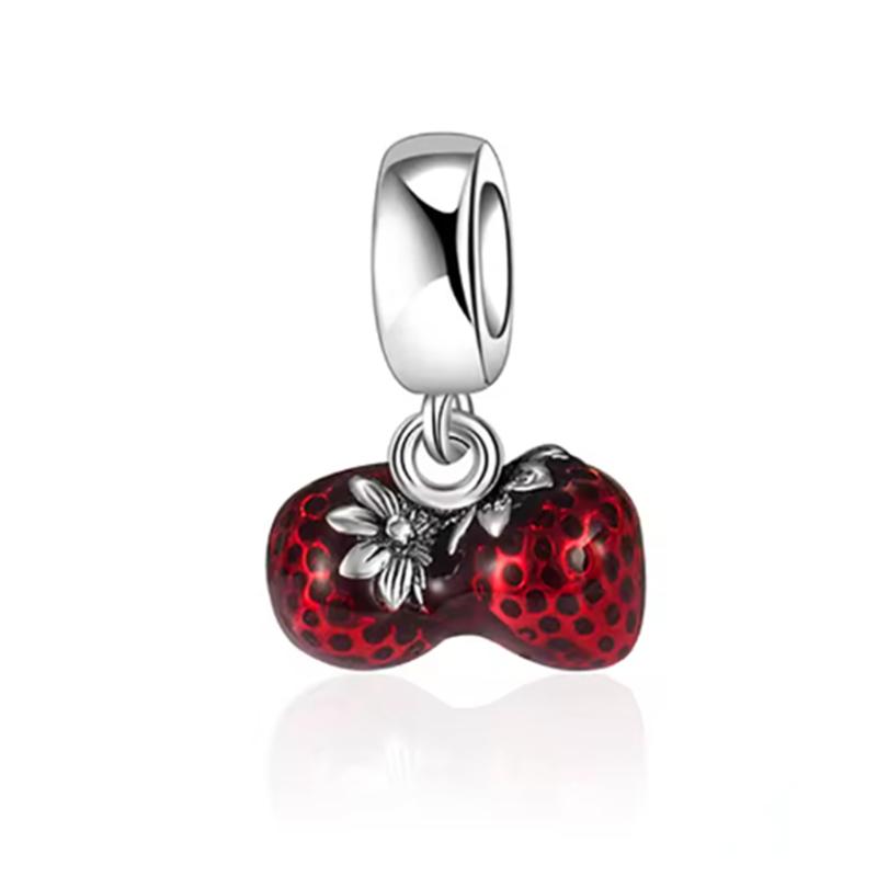 Fine Diy Women Jewelry Gifts Red Series Charm Beads Seeded Strawberry Maple Leaf Cherry Lucky Bag Fit Original Bracelet