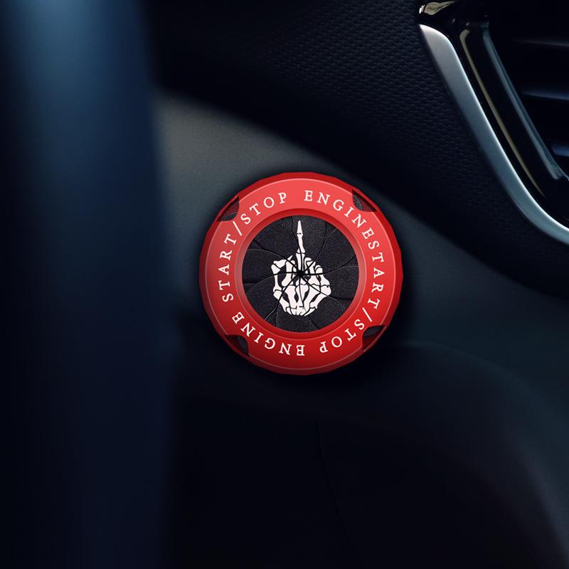 Evil Smiley/Skeleton Onekey Start Stop Button Cover Car Interior Decor Start Switch Protective Cover Motorcycle Start Ring