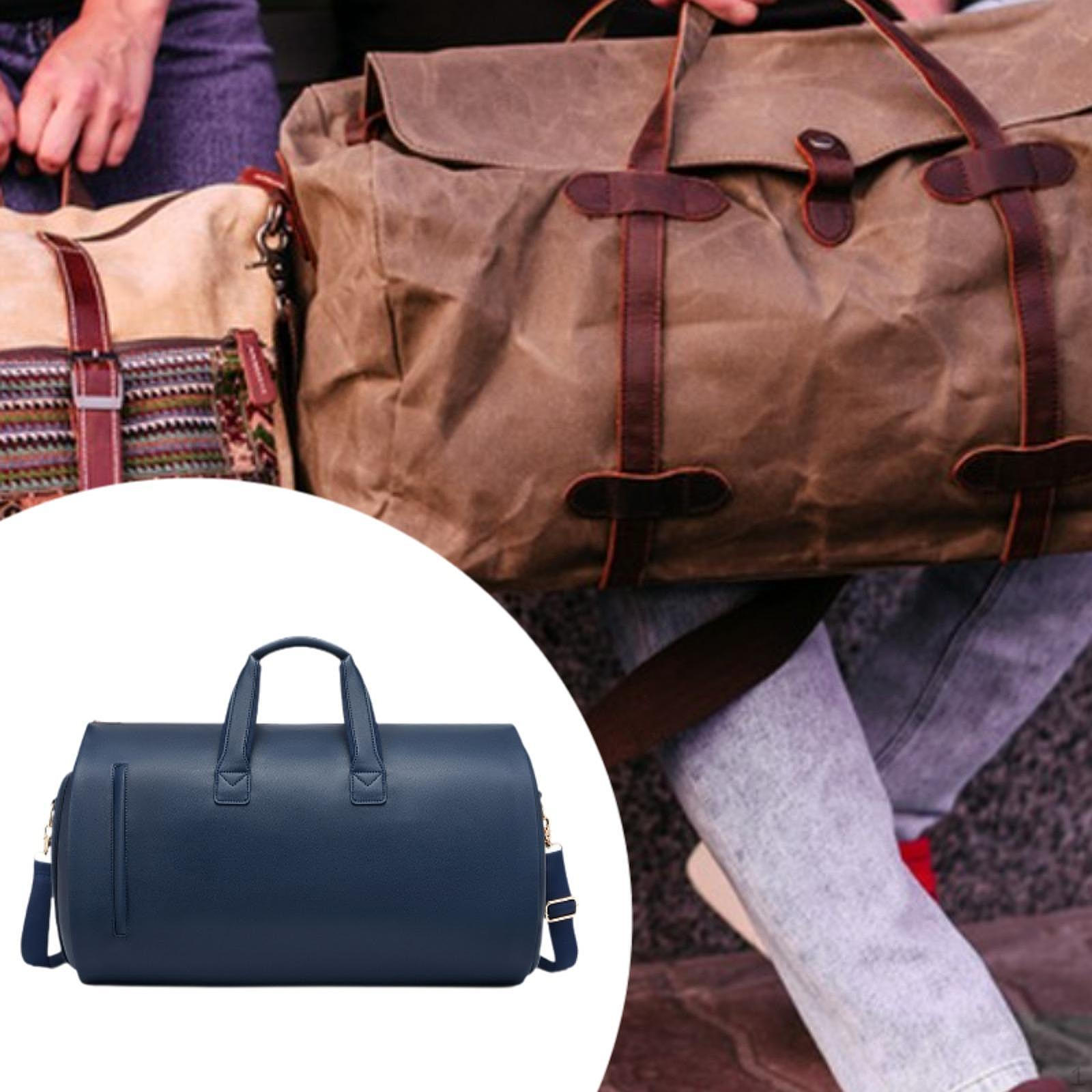 

Leather Duffle Bag Carry on Tote Business Travel for Camping Backpacking Blue