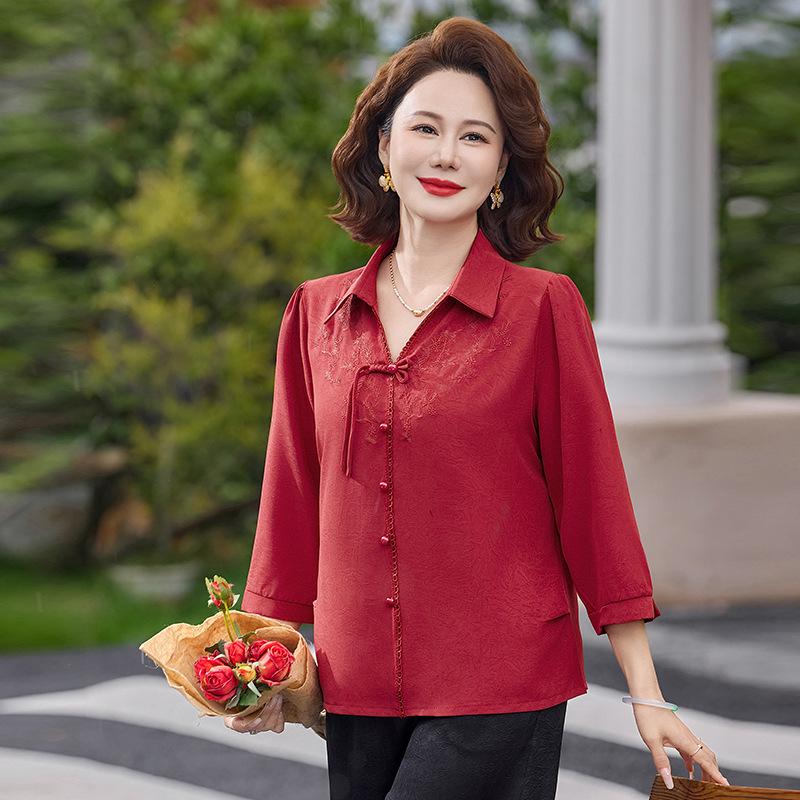 

Middle-aged Mom s Casual Three-Quarter Sleeve Top - 2026 New Style 2XL красный