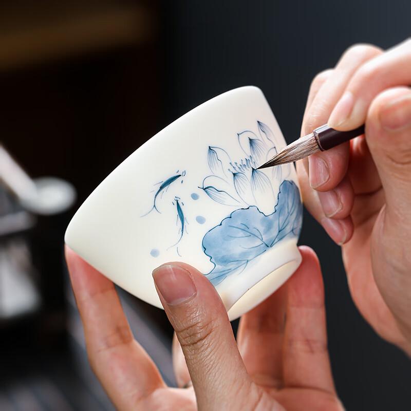 MULTIPOTENT Hand-Painted Lotus Pod White Porcelain Kungfu Tea Cup
