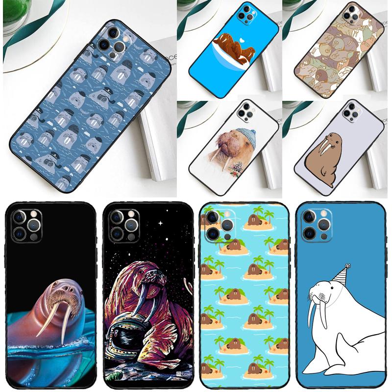 Cute Walrus Phone Case For iPhone 16 15 Pro Max 12 13 Mini 11 14 Pro Max XR 16 15 Plus 16e Cover Coque