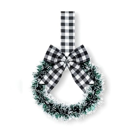 Mini Christmas Cabinet Wreaths 5.1 Inch Small Kitchen Xmas Decor with Red Ribbon Bow Plastic Rattan Fabric Window Door Office Holiday Decoration