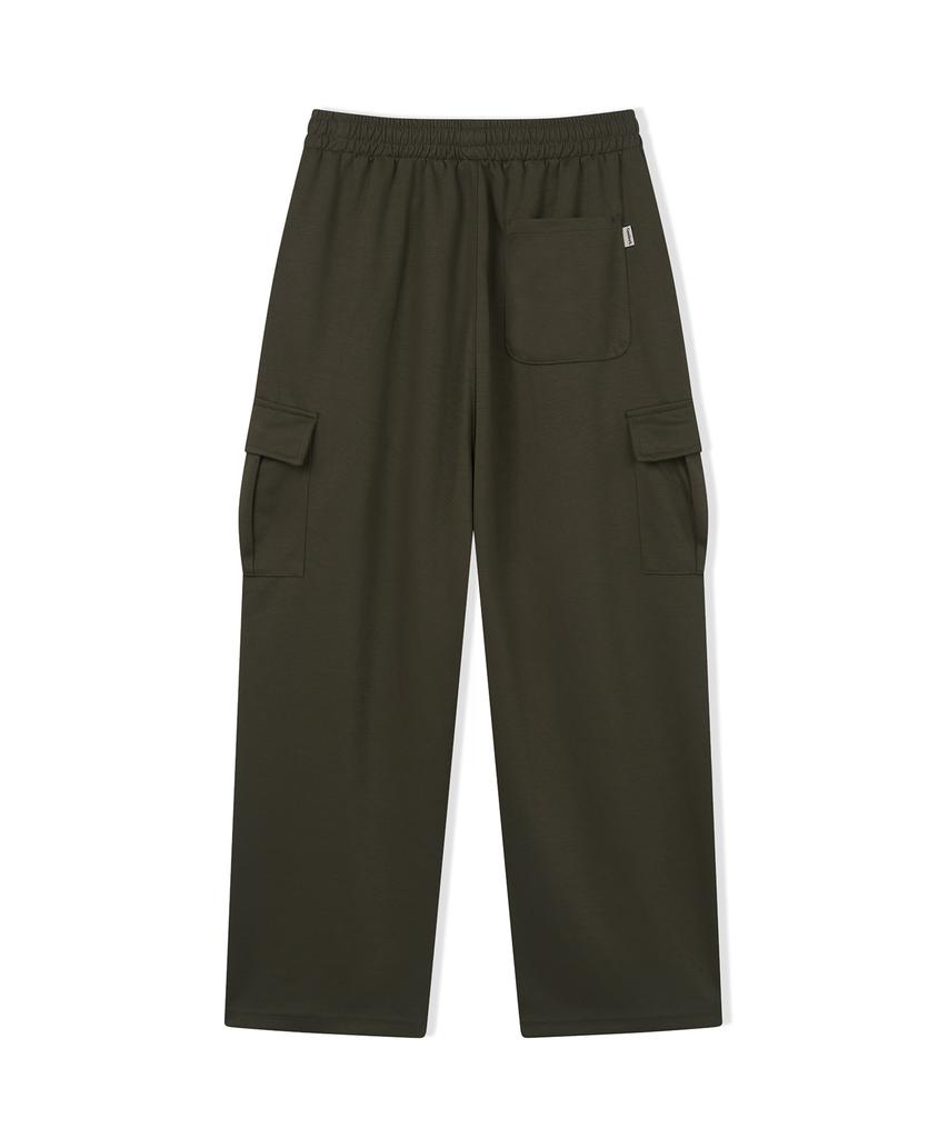 CAMEL WORK One-Pleat Wide Cargo Sweatpants (Khaki)