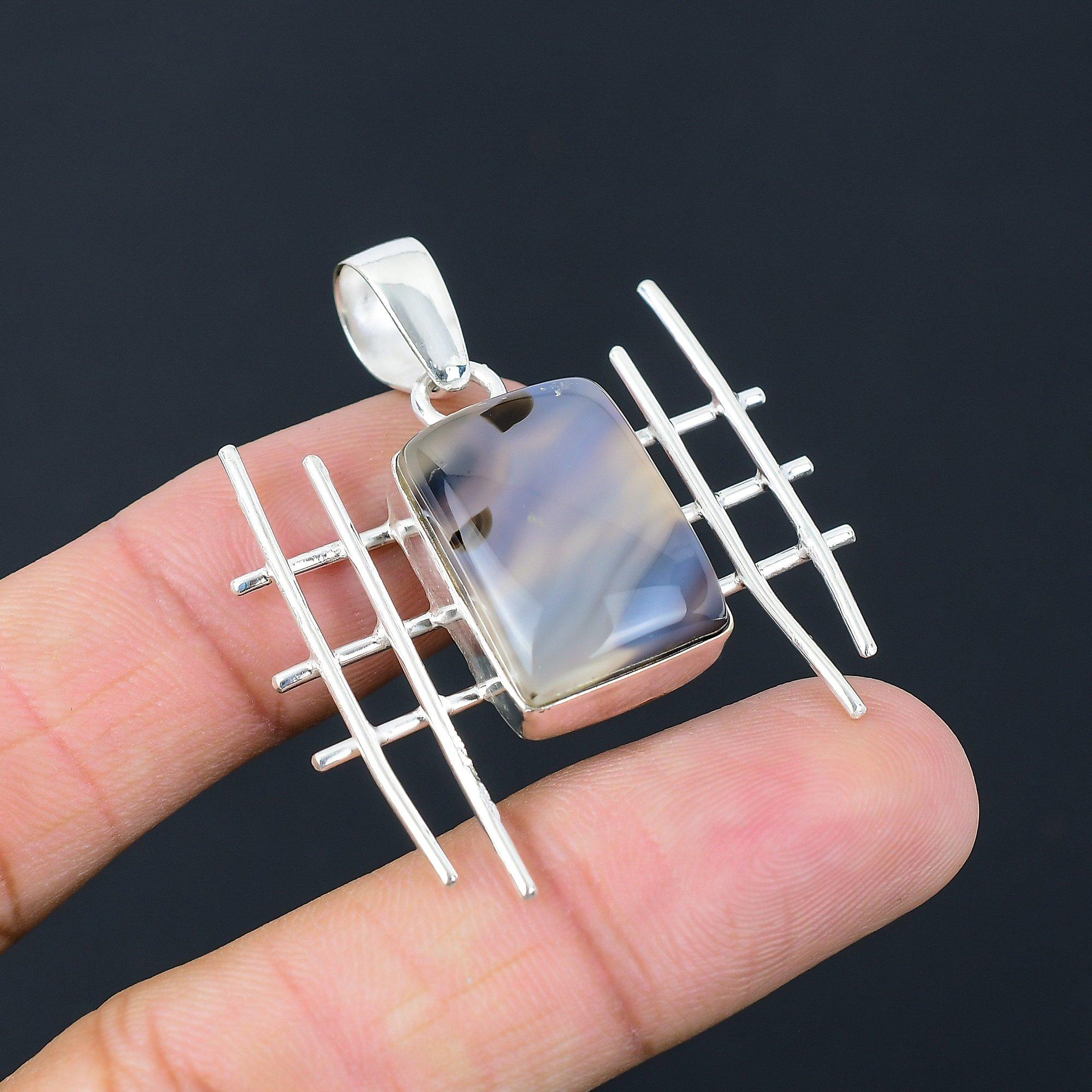 Rectangle Montana Agate Stone 925 Silver Handmade Handcrafted Engagement Pendant