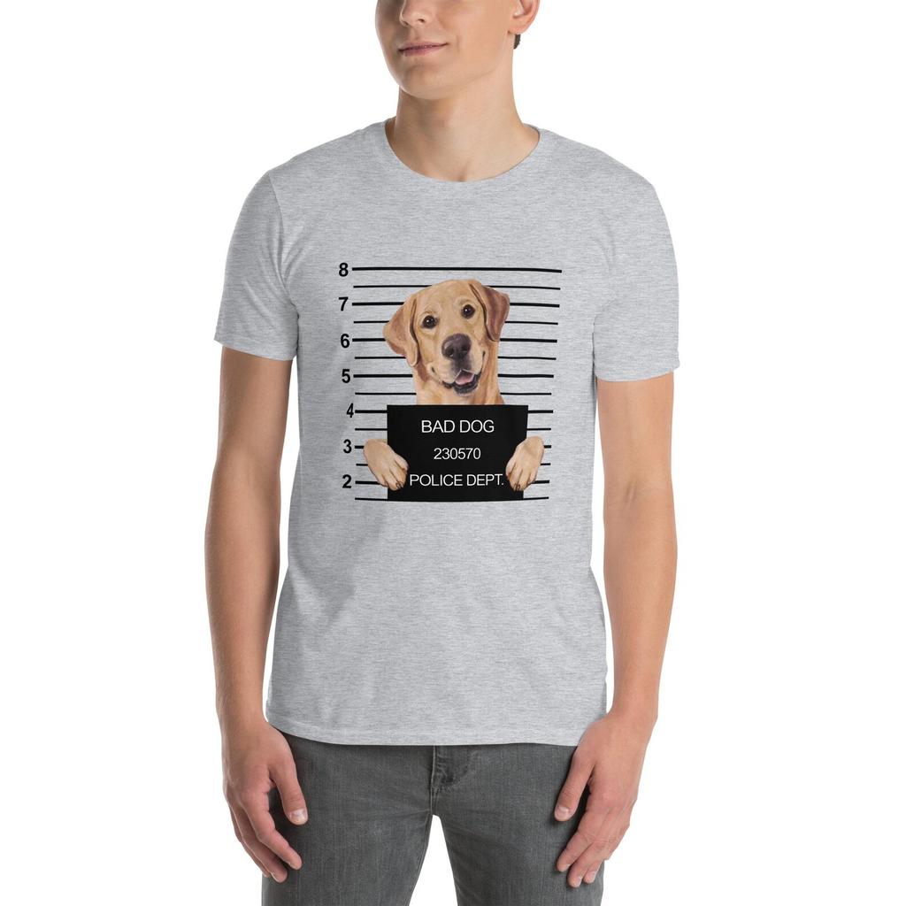 Funny Beautiful Bad Dog Mugshot ( Cute Golden Retriever ) Dog Lover Short-Sleeve Unisex T-shirt Mens Kids Womens