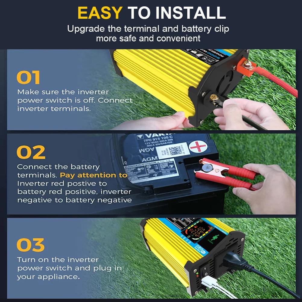 6000W 3000W Car Inverter Modified Sine Wave Voltage Transformer Power Converter DC 12V To AC 110V 220V LCD Display Dual USB Port