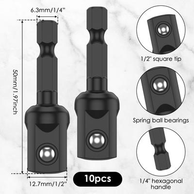 20/10pcs Impact Adapter 1/2 Inch 3/8 Inch Square Socket Bit Adapter Hex Impact Socket for Drills Extension Accessory Driver Bits