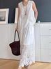 Nanyou Women's 2026 Spring French High Waist Embroidered Lace Maxi Skirt