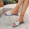 2025 New Ladies Shoes Open Toe Women's Slippers Metal Decoration Daily Square Toe Summer Plus Size Concise Flat Slippers