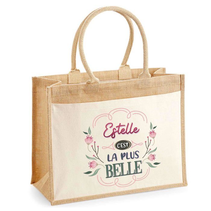 Sac cabas - PLANETEE - jute avec poche Estelle la plus belle - Jute naturel - 43×33 cm - Imprimé en France