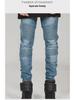 Trendy Slim-Fit Biker Jeans – Stylish Motorcycle Pants with Wrinkled Design for Cross-Border Fashion Enthusiasts