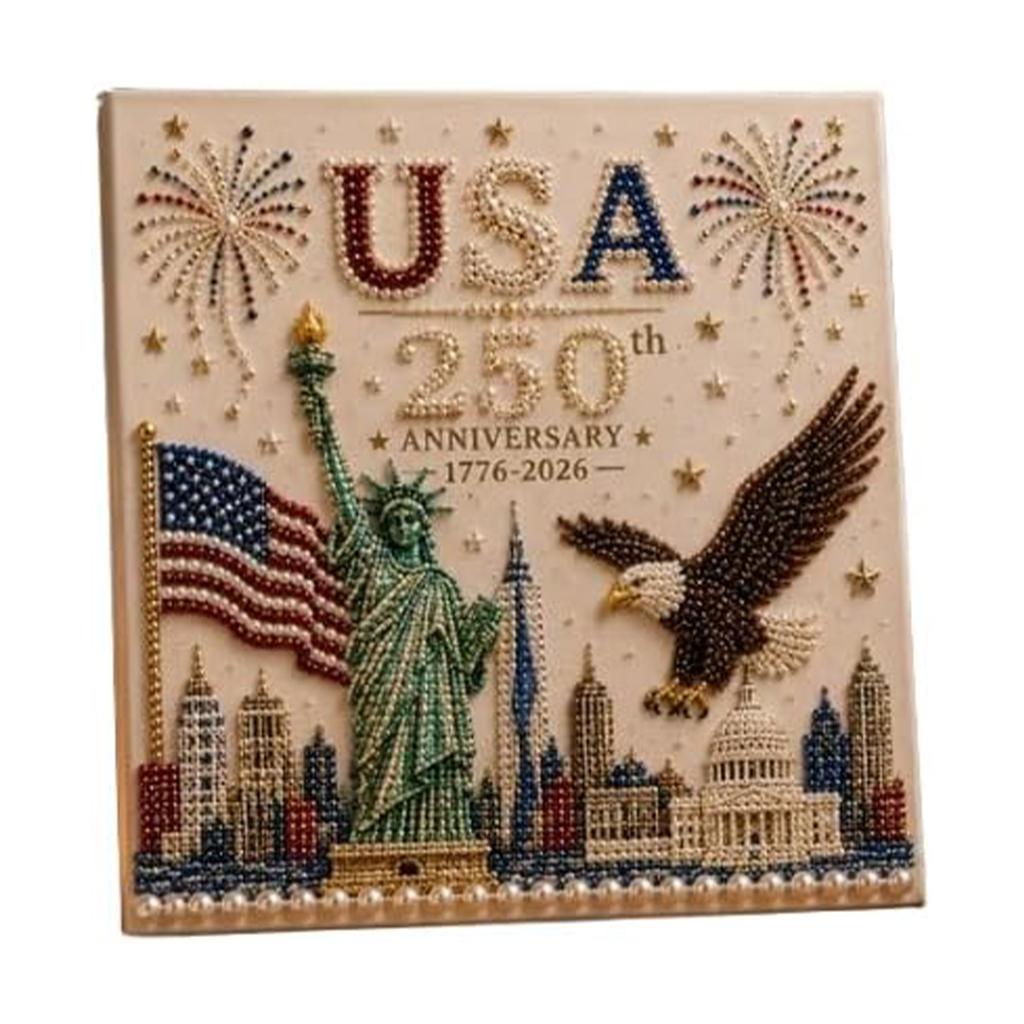 USA 250th Anniversary DIY Pearl Art Painting with Accessories Pearl Gem Paintings Picture Arts Craft for Home Wall Decor