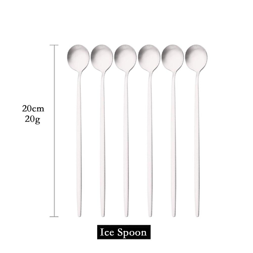 6pcs/set Long Handled Stainless Steel Coffee Spoon Ice Cream Dessert Tea Spoon Mixing Stirring Cooking Long Handle Spoon Tableware