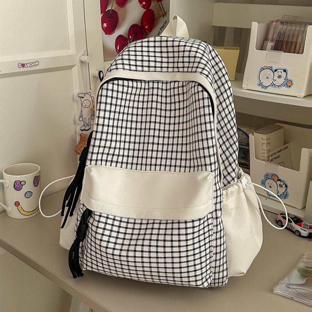 Schoolbag Qingti Milk Green New Korean Version Contrasting Color Plaid Backpack Student Schoolbag Women's Large-capacity Simple Versatile Backpack