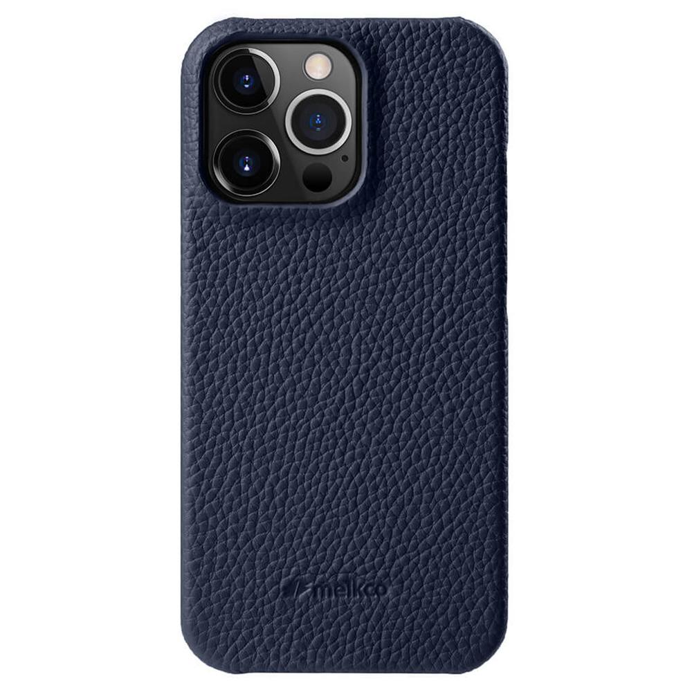 

MELKCO для iPhone 14 Pro из натуральной коровьей кожи с покрытием для ПК, чехол для телефона, магнитный чехол с защитой от падения Dark Blue