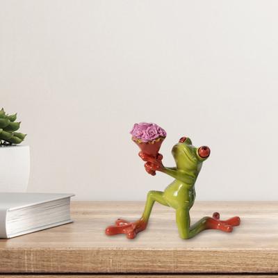 Garten Frosch Statue Kellner Blumenstrauß Toilette Frosch Figur Skulptur Innen Außen Zuhause Büro Schreibtisch Dekoration Ornament