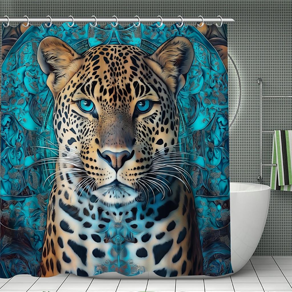 Sophisticated Leopard Print Bathroom Decor Set - Waterproof Shower Curtain, Soft Floor Mats, Toilet Lid Cover, And Contour Mat