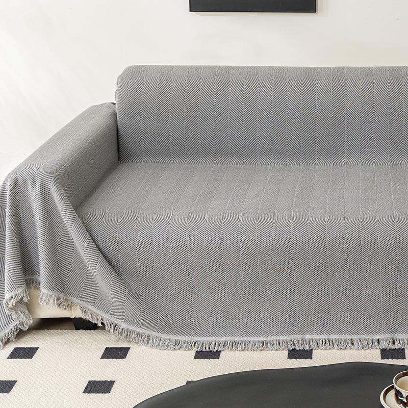 Fischgrätmuster Baumwolle und Leinen Sofabezug Decke Neu Kissen Vollbezug Sofatuch Komplett All-inclusive Universalbezug