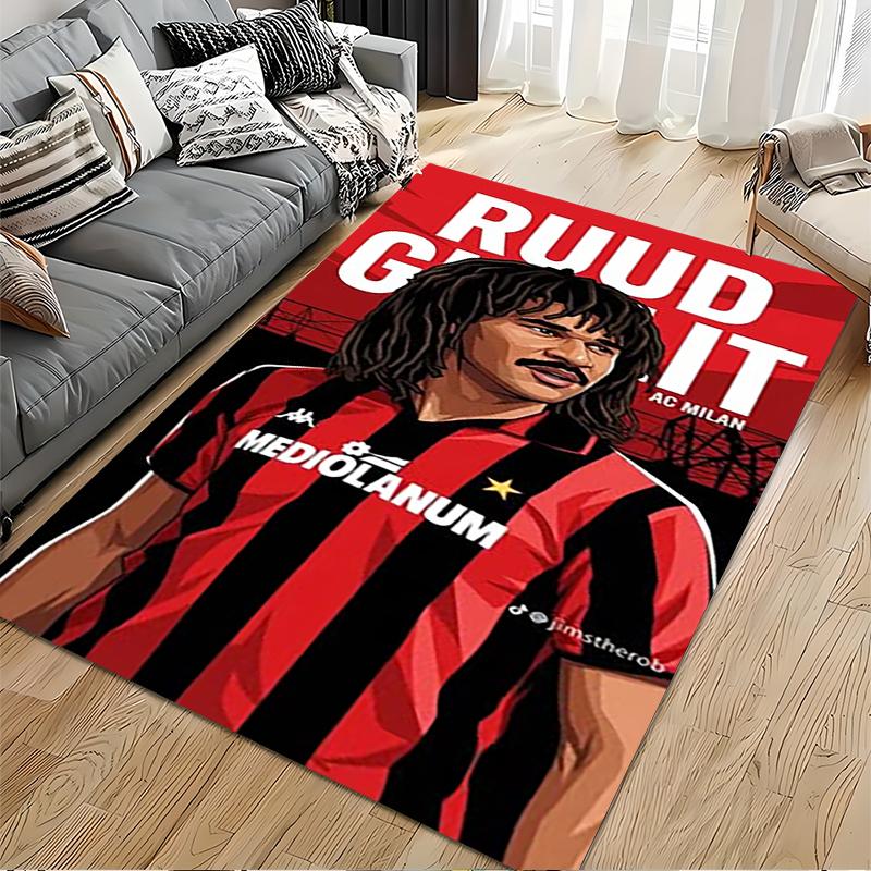 Sports Area Rug, Ruud Gullit AC Milan Mediolanum Red Vector Poster, Fan Cave Decor, Non-Slip Mat