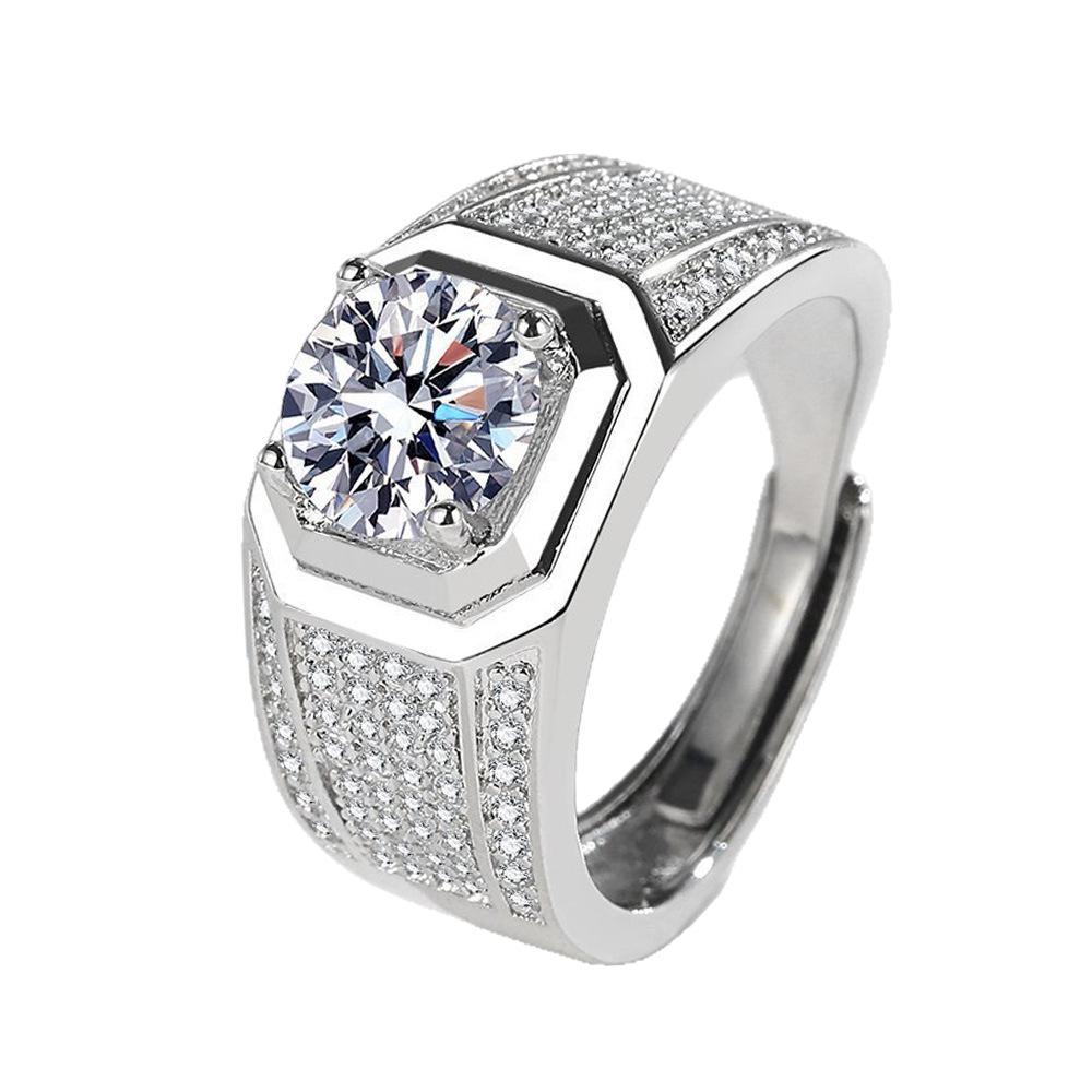 2026 Men's Ring Full Diamond Fashion Light Luxury Men's Open Ring Accessories