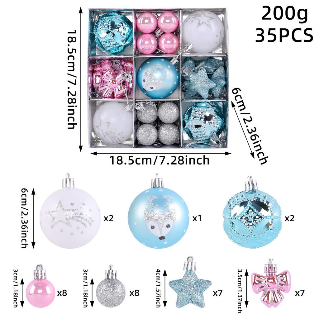 35PCS Christmas Ball Ornaments Set with Gift Box Christmas Decorations Party Ornaments Colorful Ball Set Christmas Tree Ornament