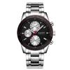 NARY Men's Steel Band Quartz Watch, Three-Eye Model 8036