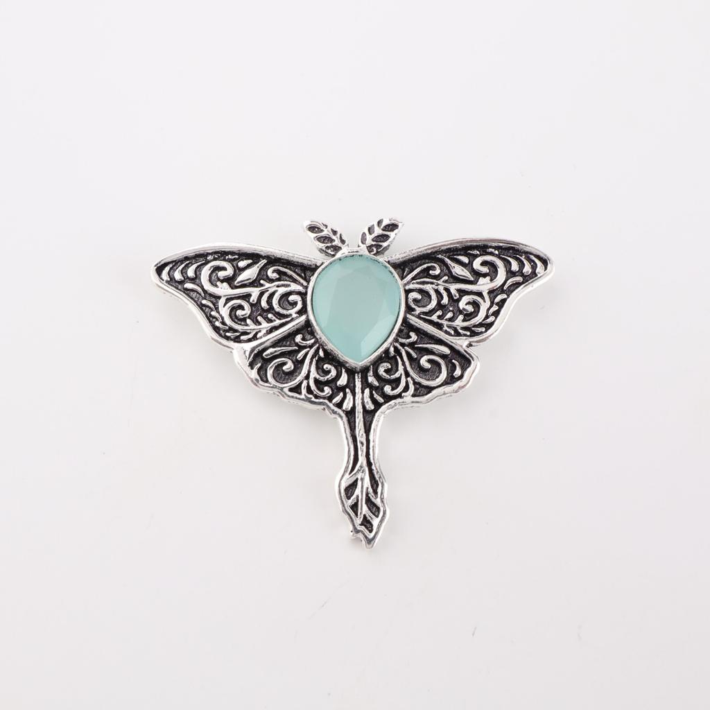 Aqua Chalcedony Gemstone 925 Sterling Silver Jewelry Butterfly Boho Pendant1.2" CP-31-21