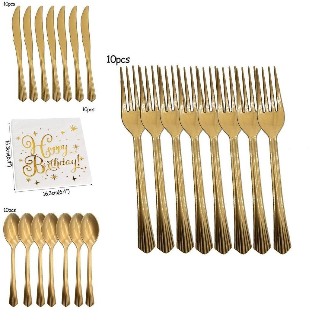 Cheerful Gold Polka Dot Stamping Happy Birthday Party Decor Supplies Disposable Tableware Collection