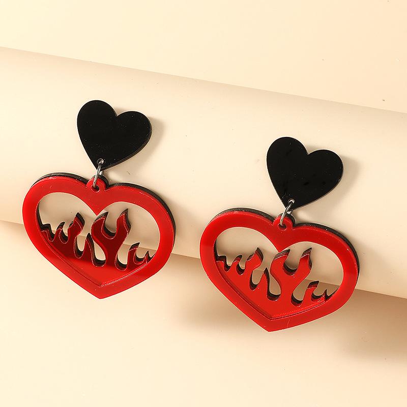 Trendy Niche Acrylic Heart Flame Earrings - European American Style
