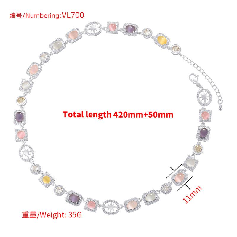 Exquisite Luxury Copper Inlaid With Colored Diamonds Geometric Splicing Bracelet Necklace Personalized Dopamine Jewelry Set Vl699-700