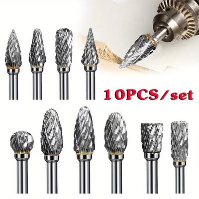 10Pcs Hard Alloy Tungsten Steel Double File Rasp Carve Engrave Metal Wood Aluminium Plastic Stone Rotary Tool Power Drill