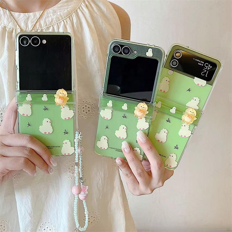 Samsung Galaxy Z Flip 7 6 5 4 3 Chain Cartoon Hard Case Flip6 Flip7 Funda Fun and Cute Chicken Hinge Phone Case