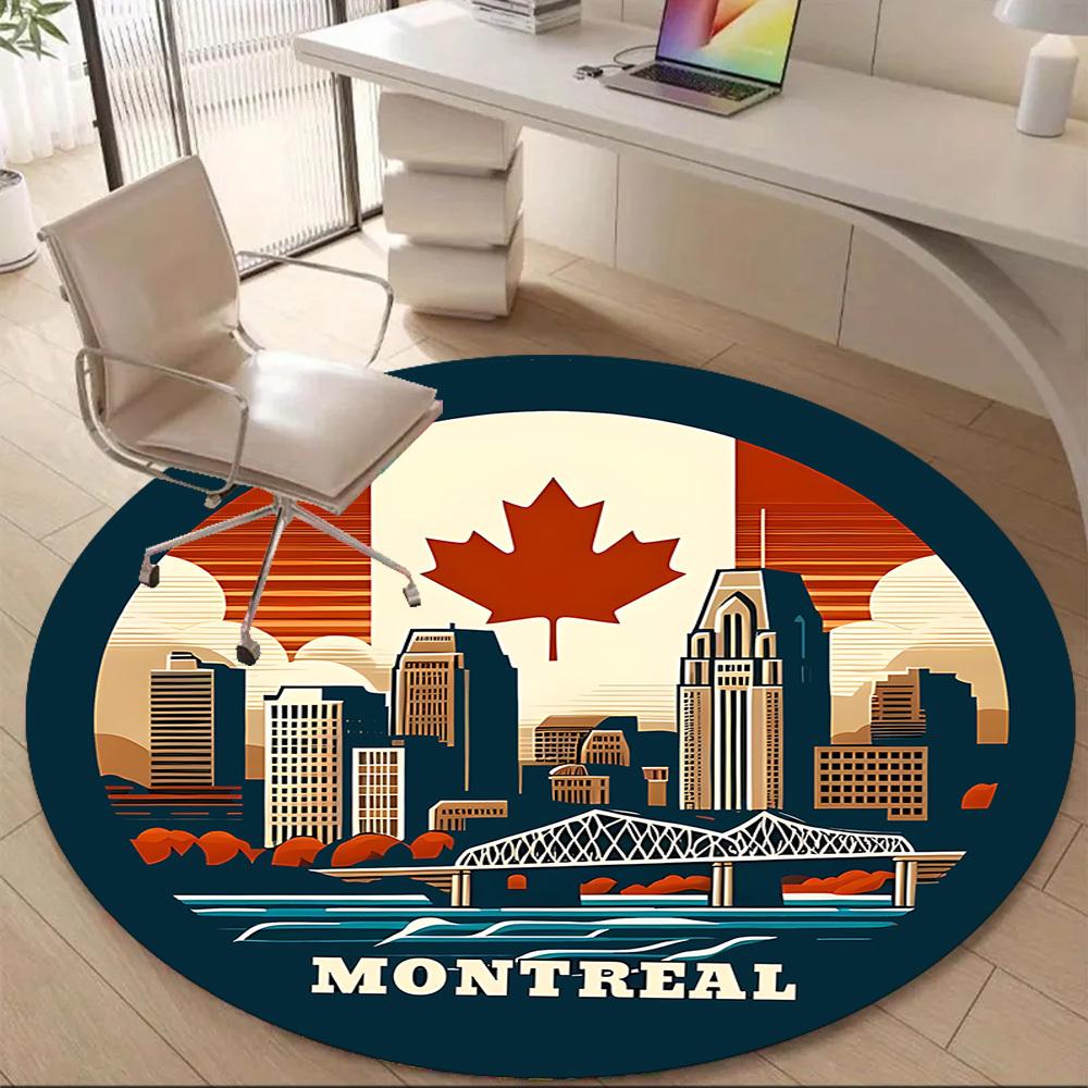 1pc Montreal Maple Leaf Office Round Area Rug, Mat Suitable ForOffice, Under Office Chairs Bedroom Living Room Home Decor, Room Deco