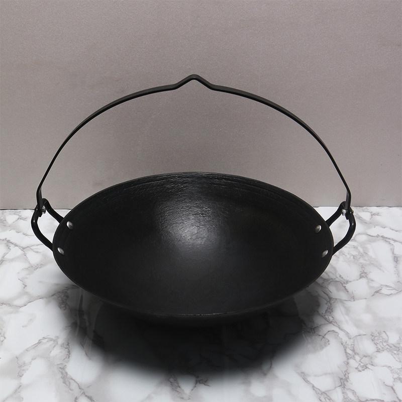 Large Traditional Cast Iron Hanging Stew Pot with Thickened Base and Hooks
