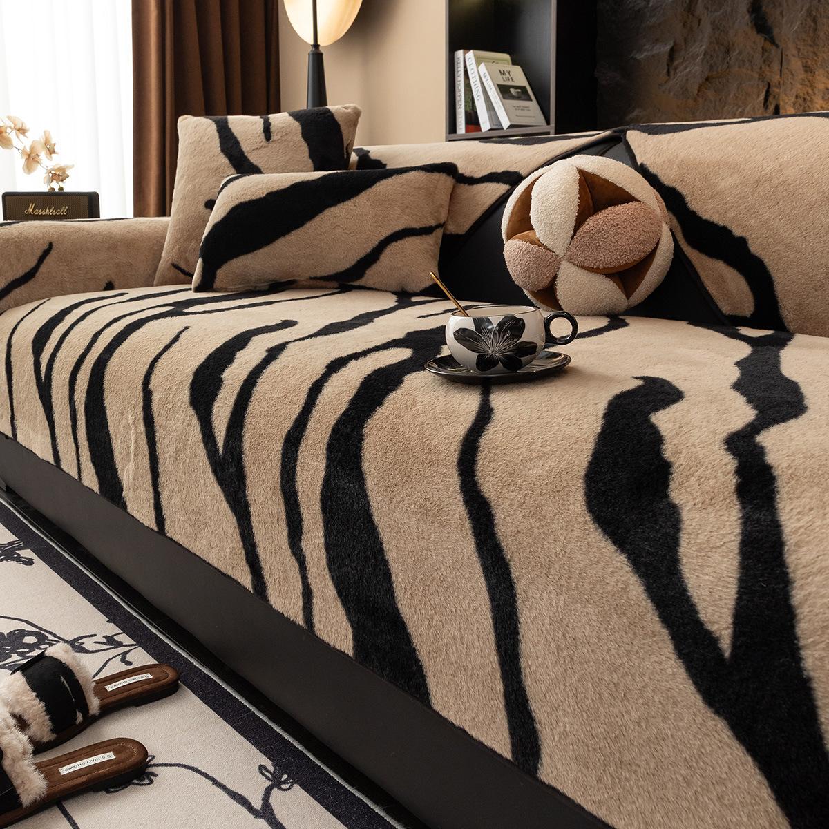 

Zebra Plush Sofa Cushion Autumn And Winter New Thickened Four-Season Universal Seat Cushion Non-Slip Cover Cover Cloth Towel 70*70cm