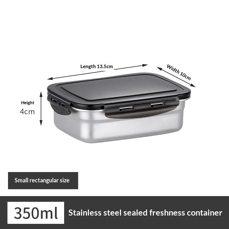 Stainless Steel Food Container Fresh Keeping Box Sealed Lid Crisper Lunch Meal Prep Storage Fridge Kitchen Set Square Bowl 350ml