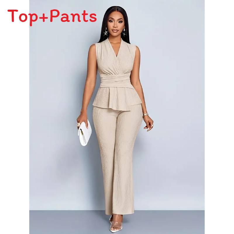 Elegante Set Estivo Due Pezzi da Donna in Poliestere e Spandex per Abbigliamento Casual