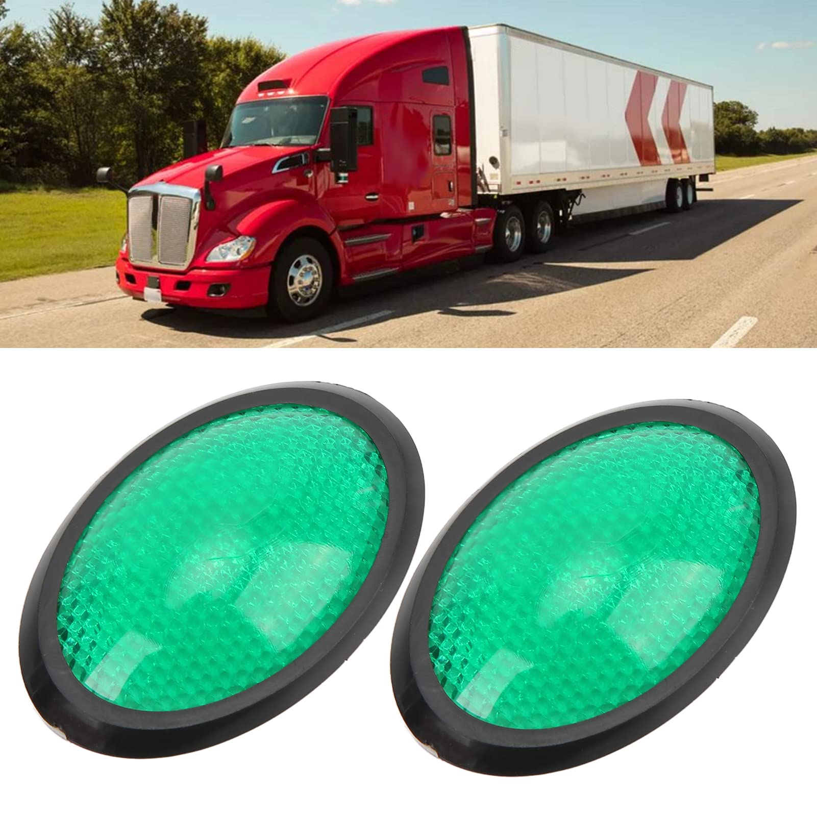 

Qiilu Warning Reflector, 2 Pcs Universal Reflective Stickers Green Oval Warning Reflector for Car Motorcycle Truck normal