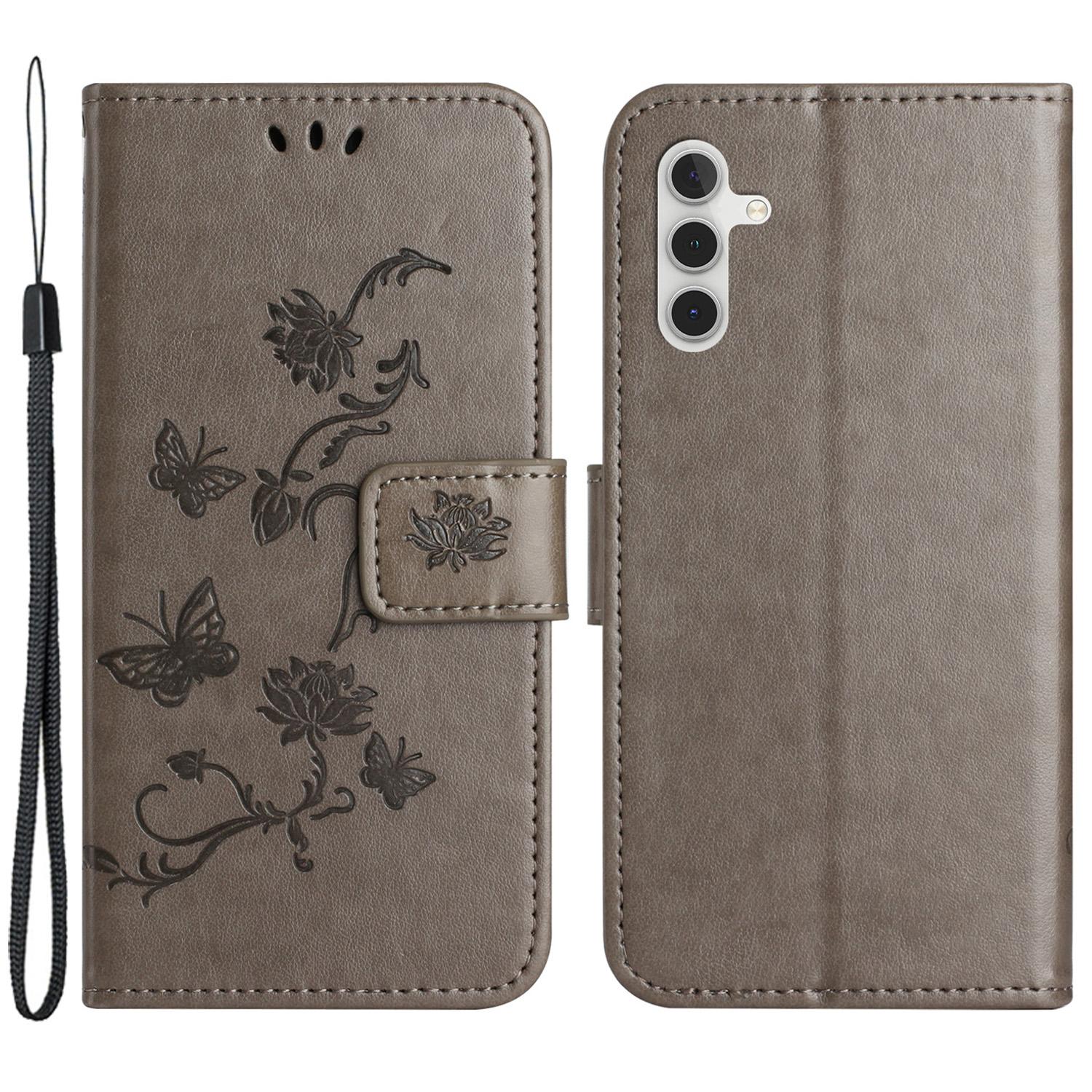 

For Samsung Galaxy M15 5G/F15 5G Flip Wallet Case Butterfly Flower Leather Phone Cover Grey