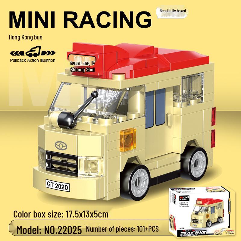 Pull-Back Assembly Toy Set: Campervan, Race Car, Ambulance, Fire Truck