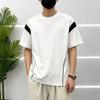 Short-sleeved T-shirt Black and White Contrasting Colors Trendy Street Style Solona Cool Line Stitching, Loose Shoulder Men's Top