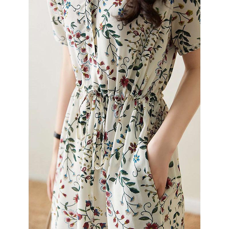 Luxurious Mulberry Silk Floral Dress - 2025 Summer Spring Mid-Length Women's Fashion
